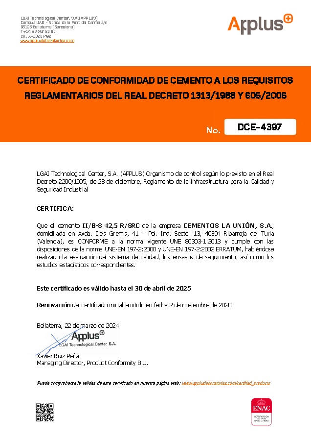 Certificaciones CEMENTOS LA UNION